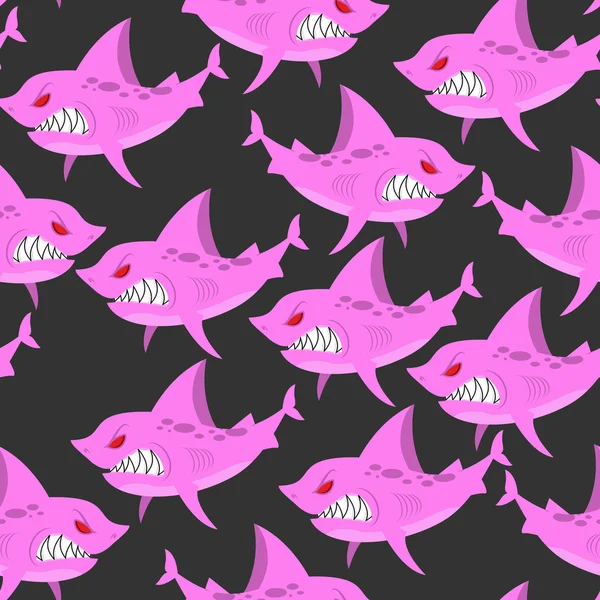 Pink shark seamless pattern. Predator fish with large teeth. Vec — Stock Vector