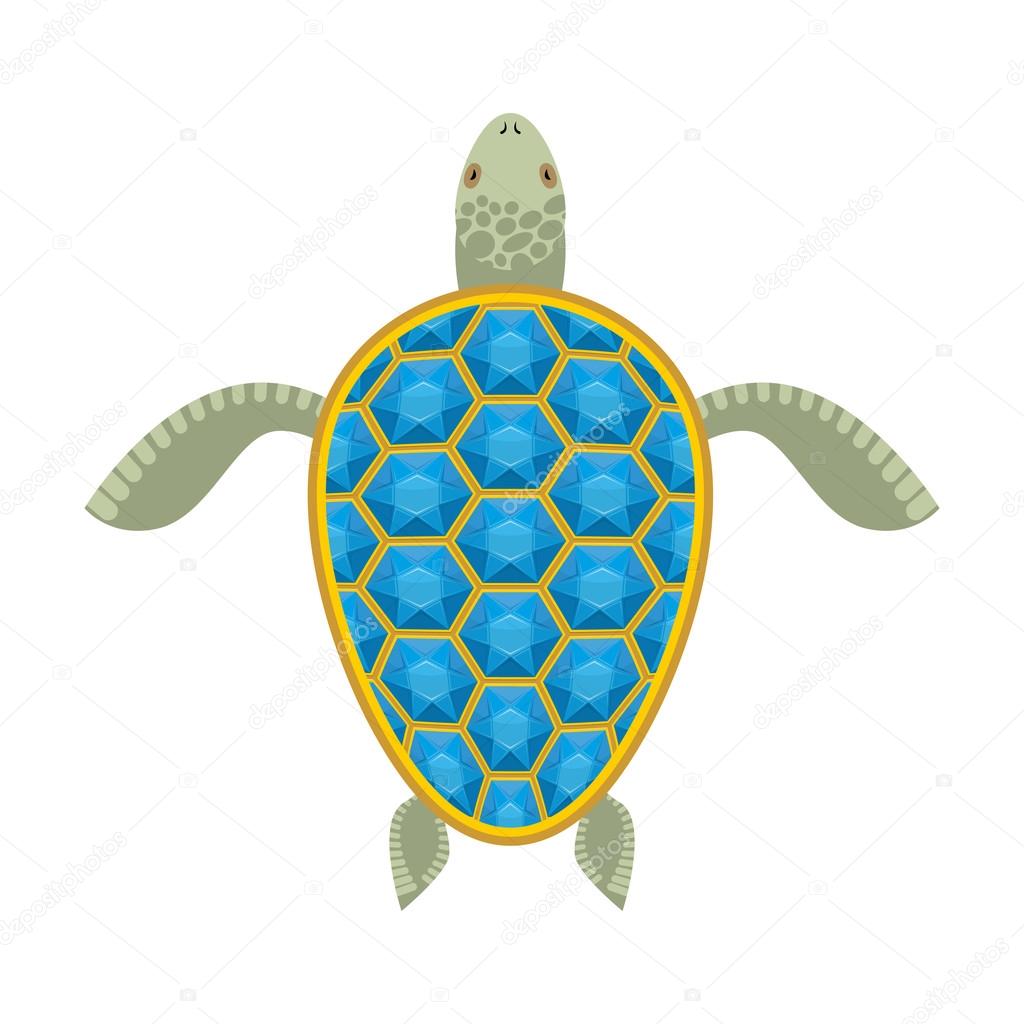 Water turtle Sapphire carapace. Marine animal with precious ston