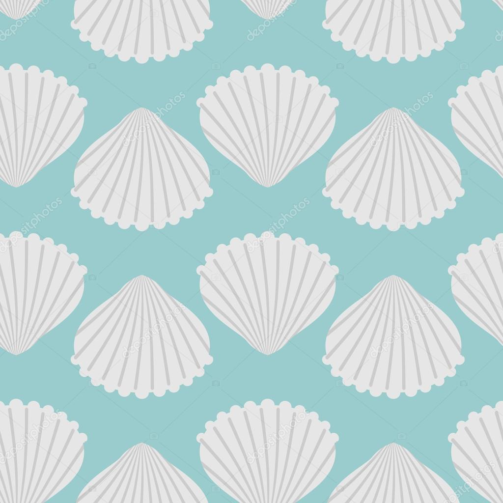 Seashell seamless pattern. Scallop vector background