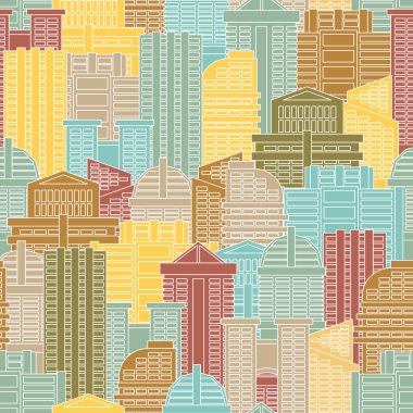 Urban seamless pattern. Colorful buildings in city, metropolis.