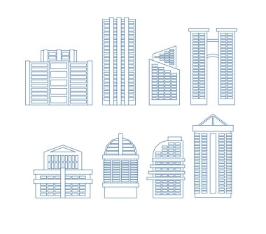 High-rise buildings. Buildings line icon set. City Skyscrapers v