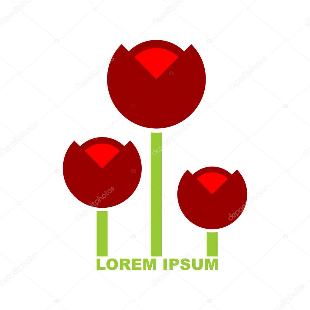 Three red Tulip logo. Emblem for flower shop. Vector stylized flowers