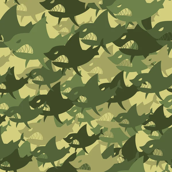 Military texture shark. Soldiers protective camouflage fish. Sea — Stock Vector