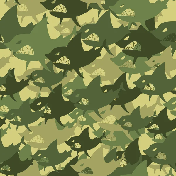 Tiburón de textura militar. Soldados protegiendo peces camuflaje. Mar. Gráficos Vectoriales