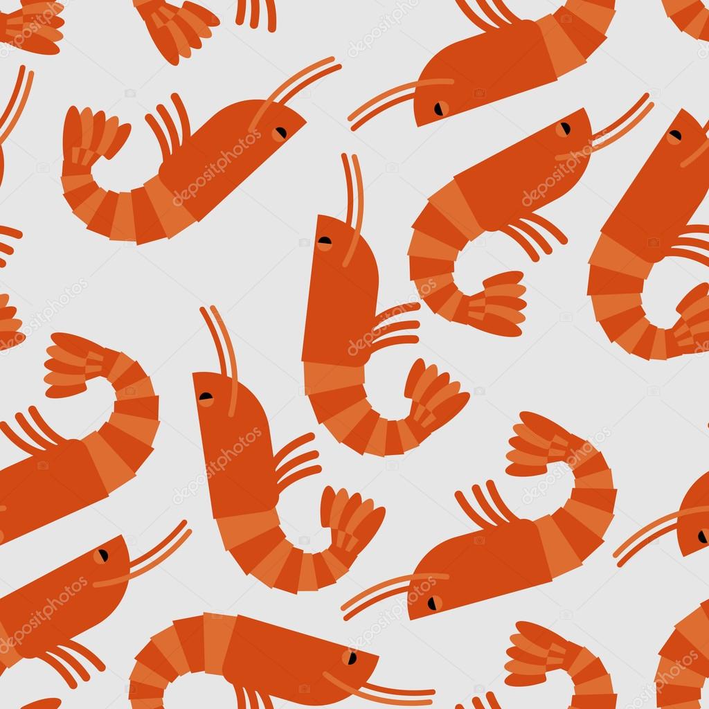 Shrimp seamless pattern. Sea delicacy vector background. Texture