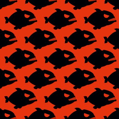 Aggressive seamless pattern from Piranha. Fish silhouettes with