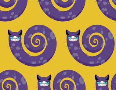 Purple Cat seamless pattern. Fabulous animals vector background.
