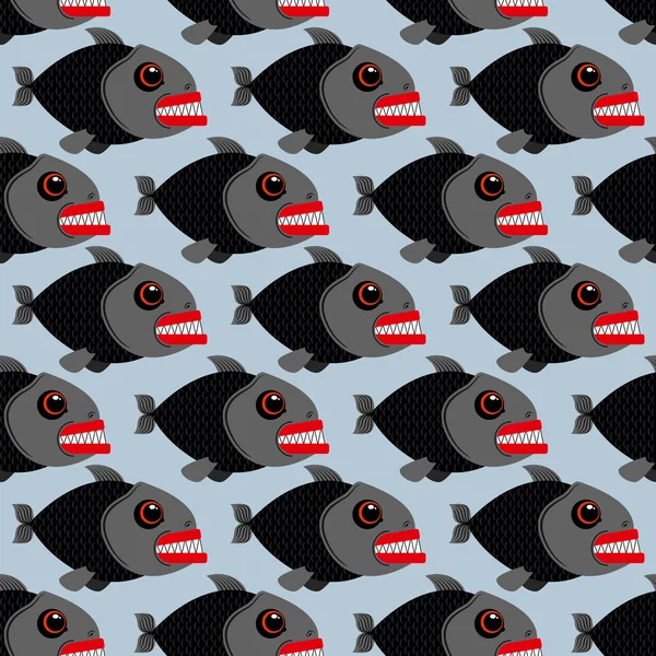 Piranha seamless pattern. Many bloodthirsty marine predators. Ma — Stock Vector