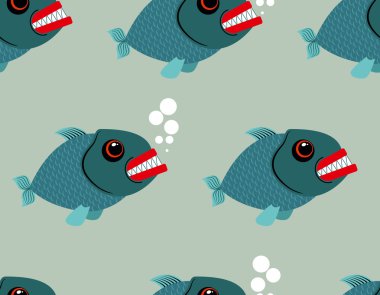 Piranha seamless pattern. Toothy fish vector background. Terribl clipart