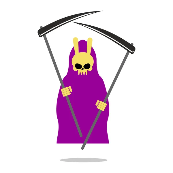 Bunny dood paarse mantel en Scythe. Grim Reaper met konijn S — Stockvector