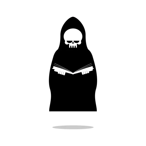 Morte do livro de leitura. Grim Reaper em capa preta está lendo Bi — Vetor de Stock