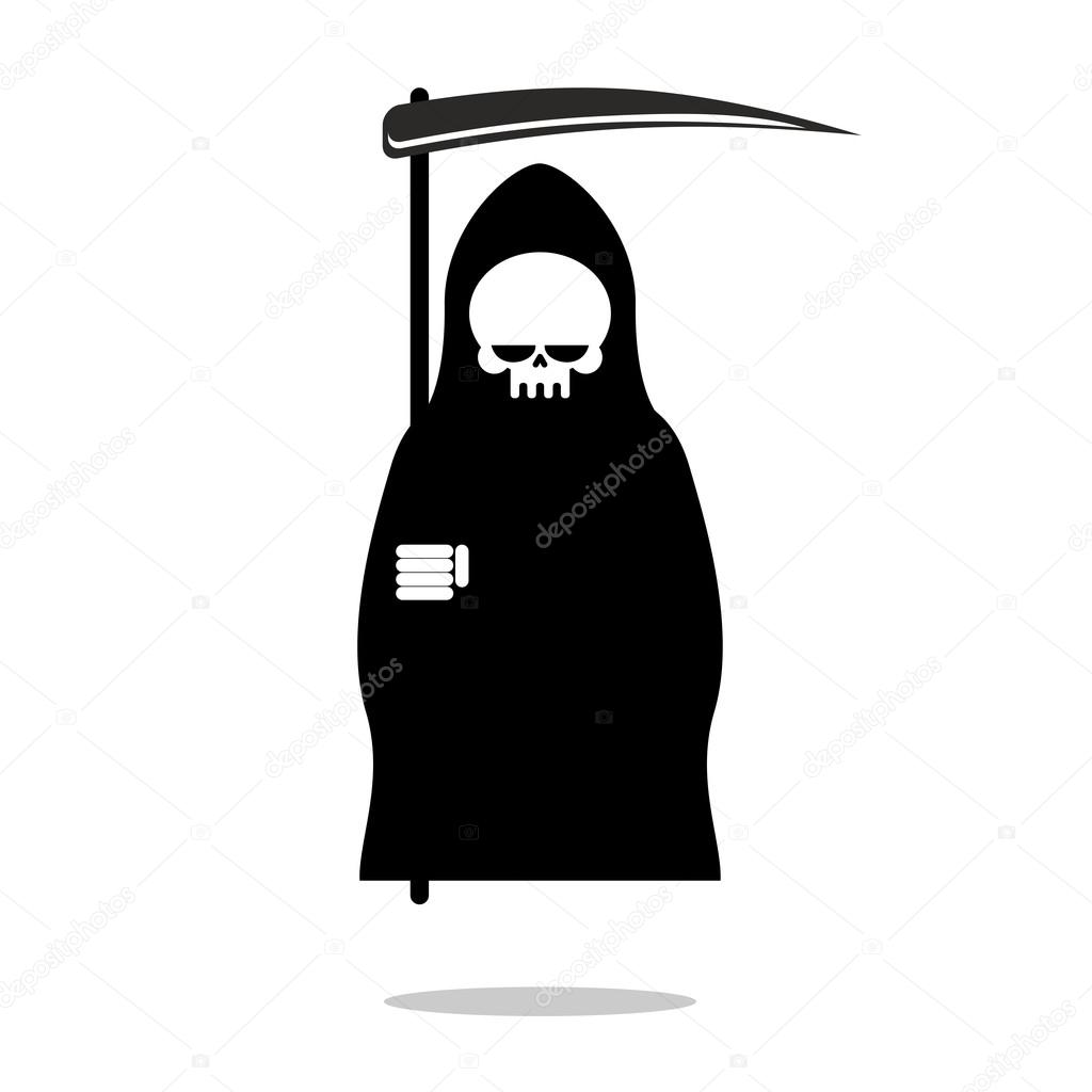 Grim Reaper  with scythe. Death in  black hood cloak. Icon for H