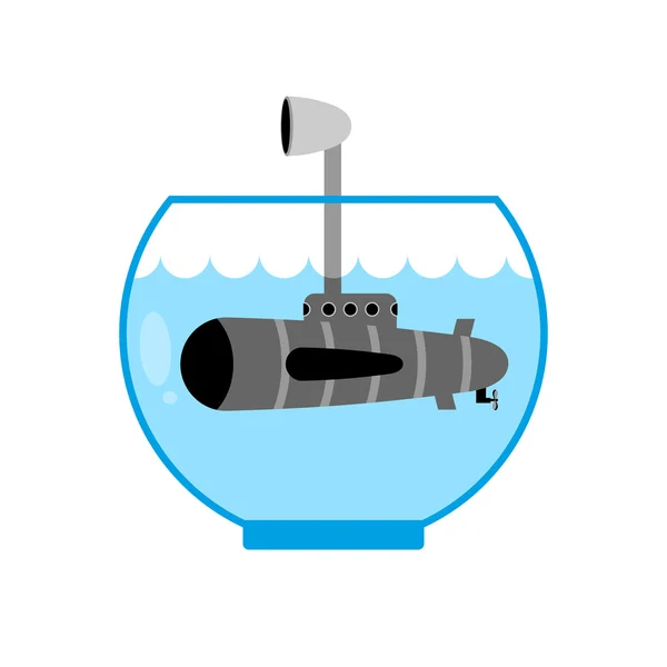 U-Boot im Aquarium. Periskop über Wasser. Überwachungsraum. — Stockvektor