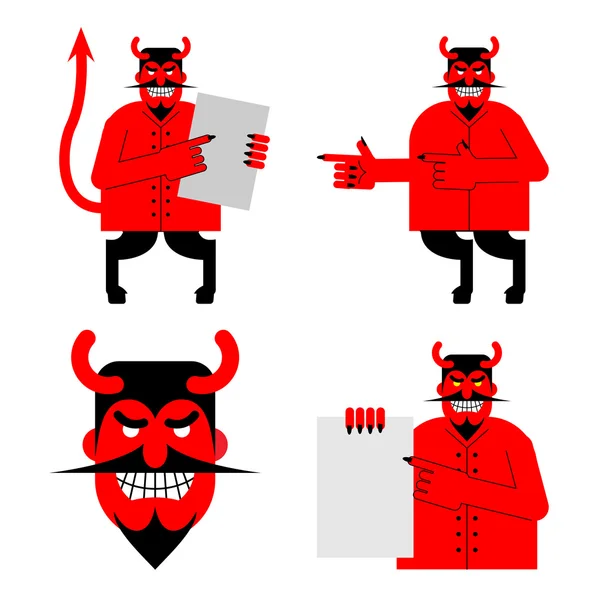 Сатана и дьявол. Демон в разных позах. Жуткий красный демон — стоковый вектор