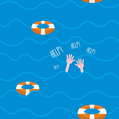 Adam seamless modeli boğuluyor. Lifebuoy denizin dalgaları üzerinde. Doku