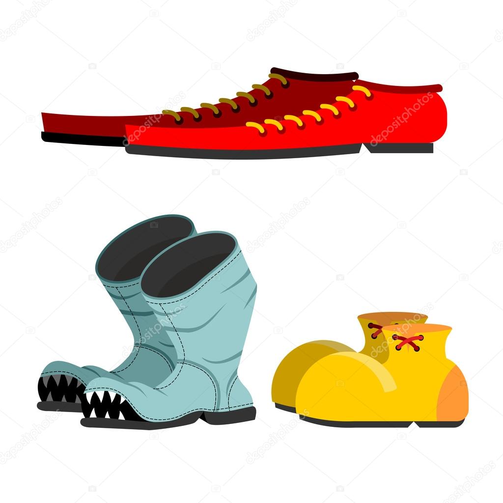 Shoes set. Old broken boots. Shoes for men long. Funny Clown sho Stock  Vector Image by ©MaryValery #89501664