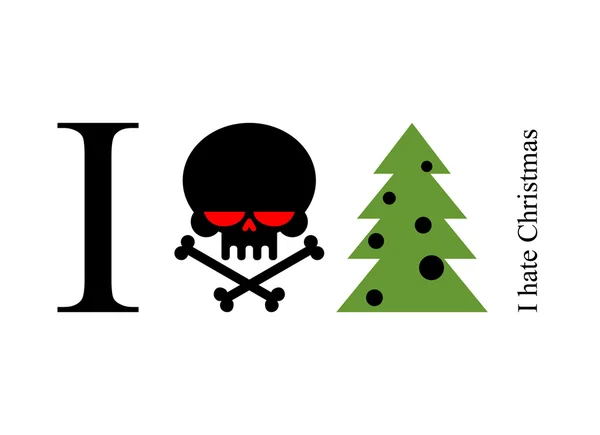 Odio el año nuevo. Cráneo y árbol. Logotipo para los oponentes de feliz ganar — Vector de stock