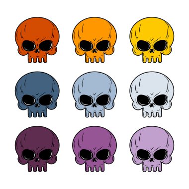 Skull set. Colored skull. Set of multi-colored head skeleton.
