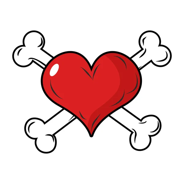 Amor y hueso. Corazón y huesos cruzados. Emblema para el día de San Valentín . — Archivo Imágenes Vectoriales