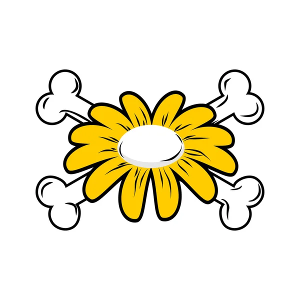 Flower and bone. Daisy and crossbones. Symbol flower of death. — Stockvector