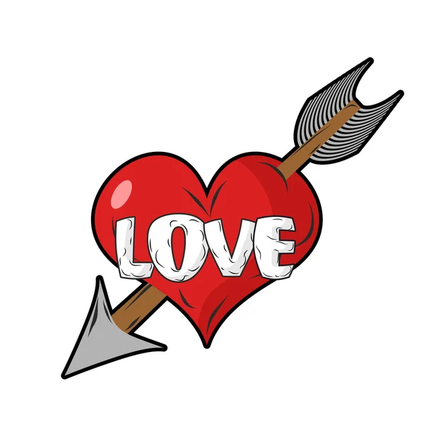 Coração vermelho e flecha de Cupido. Emblema para o amor eterno. Assinatura — Vetor de Stock
