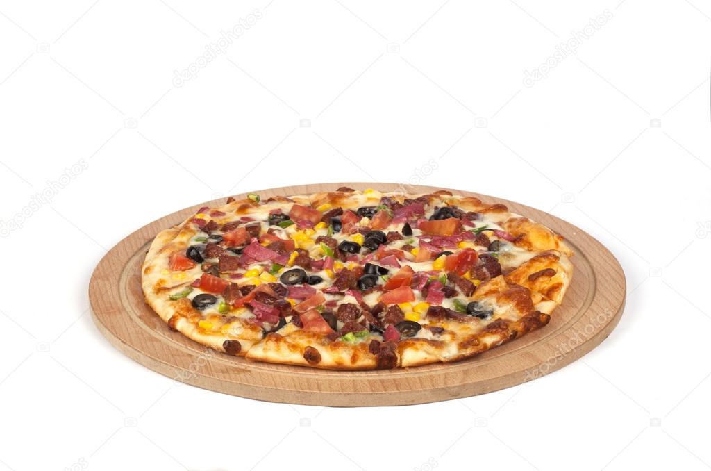 Mixed pizza on a white background