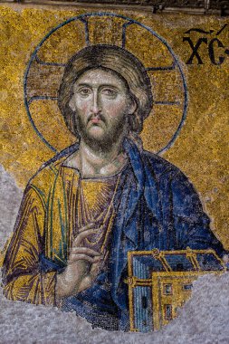 İstanbul, Türkiye - 17 Nisan: İstanbul 'da Ayasofya, Bizans mozaiği, 17 Nisan 2017.