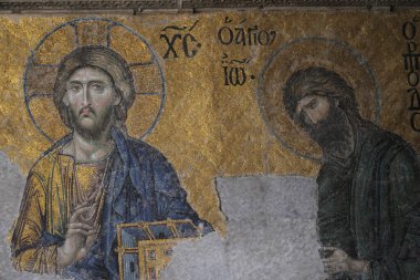 İstanbul, Türkiye - 17 Nisan: İstanbul 'da Ayasofya, Bizans mozaiği, 17 Nisan 2017.