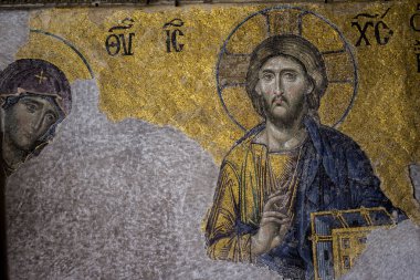 İstanbul, Türkiye - 17 Nisan: İstanbul 'da Ayasofya, Bizans mozaiği, 17 Nisan 2017.