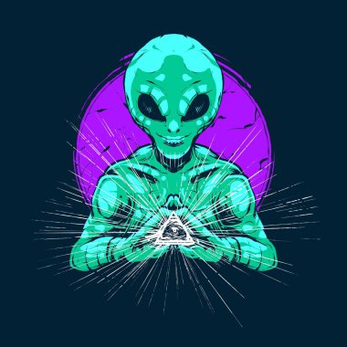 UFO saldırı vektör çizimi modern tarzda. Tişörtler, baskılar ve diğer giyim ürünleri için uygun 