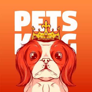 Pets king, vector illustration of cute dog head with crown vintage cartoony, suitable for logo, invitation crad, greeting card and printable product etc. vector