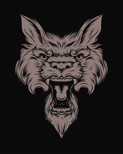 ヴィンテージ怒っているオオカミの頭でモノクロスタイルの孤立ベクトルイラスト — ストックベクタ
