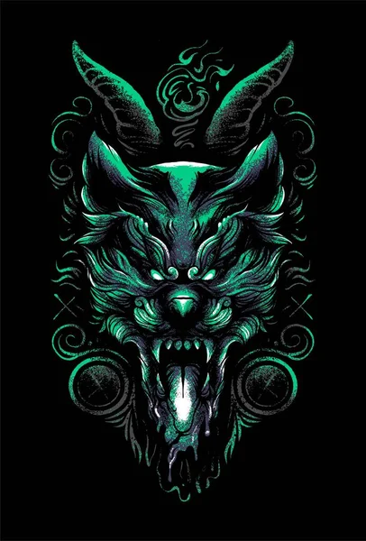 Illustration Tête Loup Satanique Vectorielle Premium Dans Style Dessin Animé — Image vectorielle