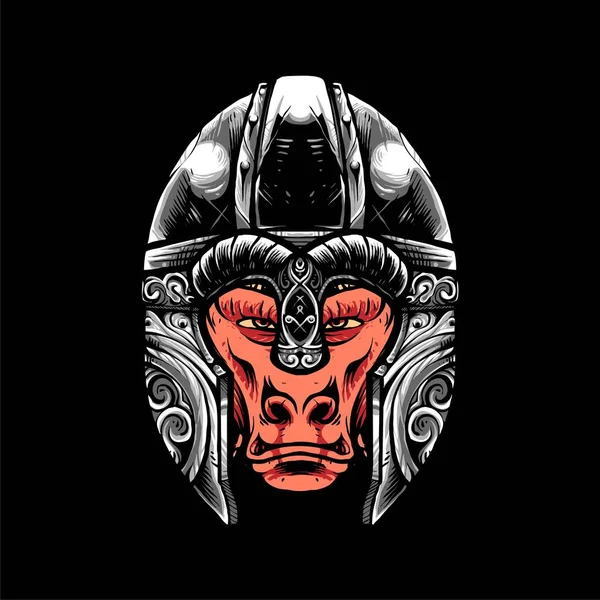 Babuíno Viking Vector Ilustração Estilo Cartoony Moderno Adequado Para Shirt — Vetor de Stock