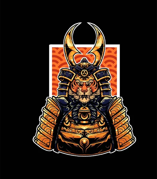 Tiger Samurai Ronin Vector Illustration Shirt Print Products 현대의 스타일 — 스톡 벡터