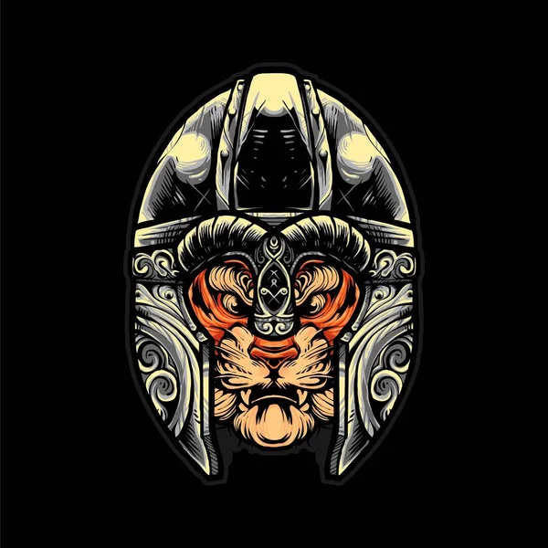 Tygrys Viking Kask Vector Ilustracja Nowoczesny Styl Kreskówki Nadaje Się — Wektor stockowy