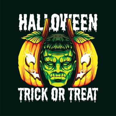 Frankenstein kafası balkabağı illüstrasyon vektör illüstrasyonu, tişört, baskı ve ürün için uygun