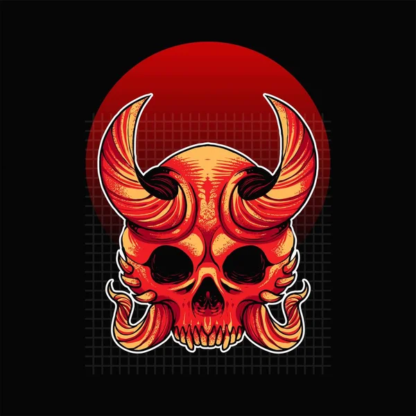 Oni Crâne Illustration Avec Ornement Convient Aux Shirts Aux Imprimés — Image vectorielle