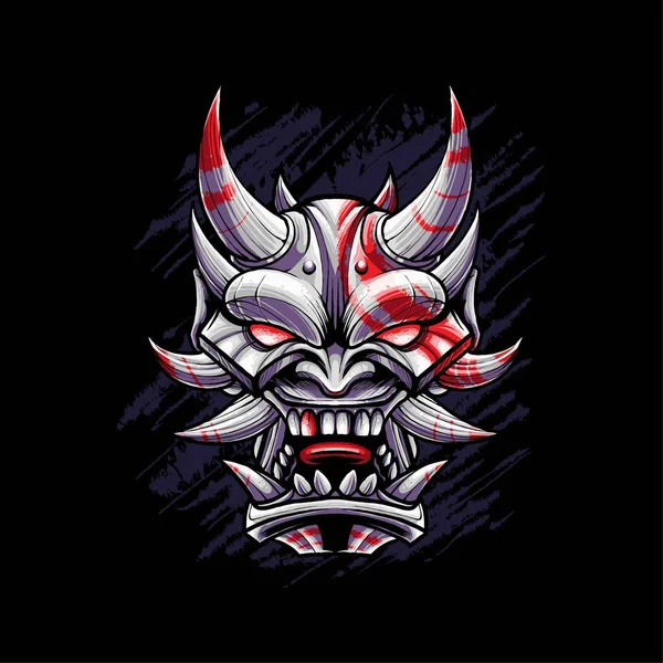 Japanese Devil Mask Vector Illustration Inglês Adequado Para Shirt Impressão —  Vetores de Stock
