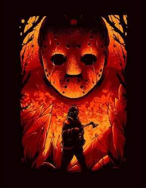Jason Voorhees Hokey Maskesi Çizimi Tişört Tasarımı