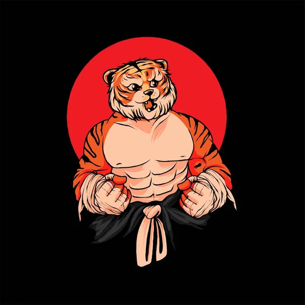 Tiger Warrior Fighter Illustration Für Shirt Design — Stockvektor