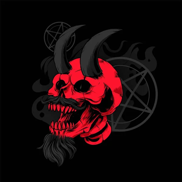 Calavera Satanás Con Cuerno Ilustración Perfecta Para Camisetas Ropa Diseño — Vector de stock