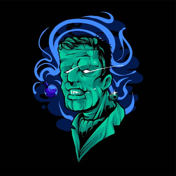 Frankenstein Kopf Illustration Perfekt Für Shirt Bekleidung Oder Merchandise Design — Stockvektor