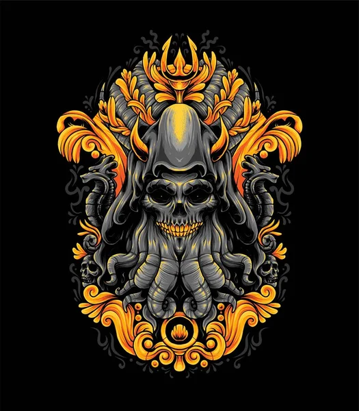 Octopus Cthulhu Monster Illustratie Geschikt Voor Shirt Merchandise Producten — Stockvector