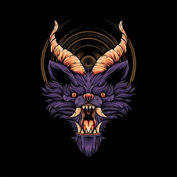 Diablo Lobo Cabeza Ilustración Camiseta Ilustración Premium Vector — Archivo Imágenes Vectoriales