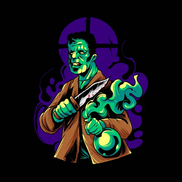 Frankenstein Zombie Shirt Illustration Premium Vector — Stockvektor
