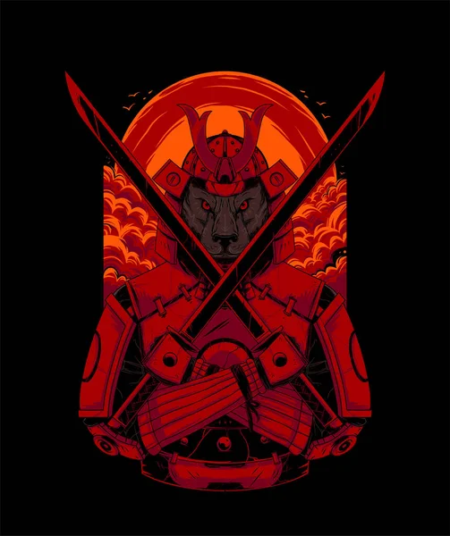 Pantera Samurai Ilustração Perfeito Para Shirt Produto —  Vetores de Stock