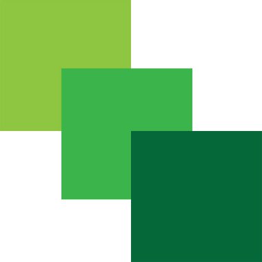 Çıktı Soyutlaması. Beyaz arka planda üç yeşil kare. Vektör stok illüstrasyonu beyaz arkaplanda izole edildi.