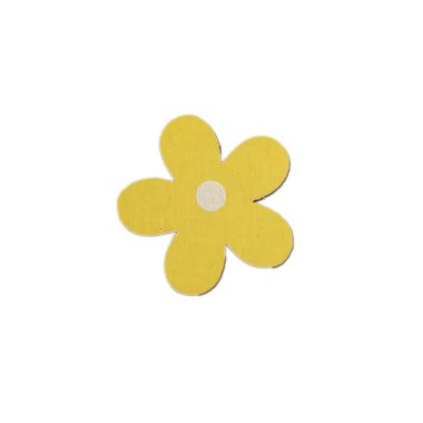 Yuvarlak merkezli beş yapraklı sarı çizgili çiçek, el yapımı dekorasyon ve çocuk etkinliğini gösteren dokunmuş doku.