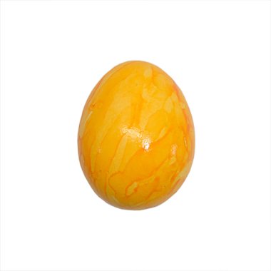 Beyaz Stüdyo Arkaplanda Parlak Mermer Yumurta Turuncu Damarlı Parlak Bitiş Bahar Kutlaması İçin Yakın Çekim, Minimalist